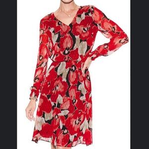 WHBM Long Sleeve Smocked Y2K Fairy A-line Dress Size Large Chiffon Sheer Floral